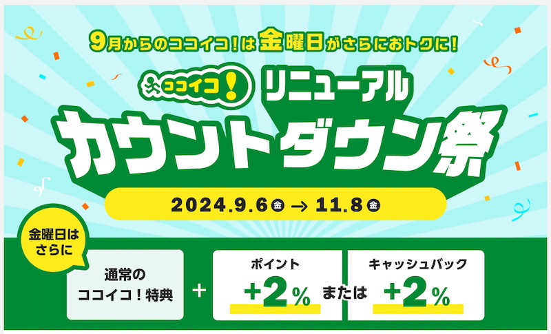 三井住友カード、金曜日に通常特典+2%の「ココイコ！リニューアルカウントダウン祭」開催