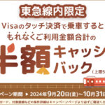 三井住友カード、Visaのタッチ決済で東急線内限定対象路線で半額(上限500円)キャッシュバック